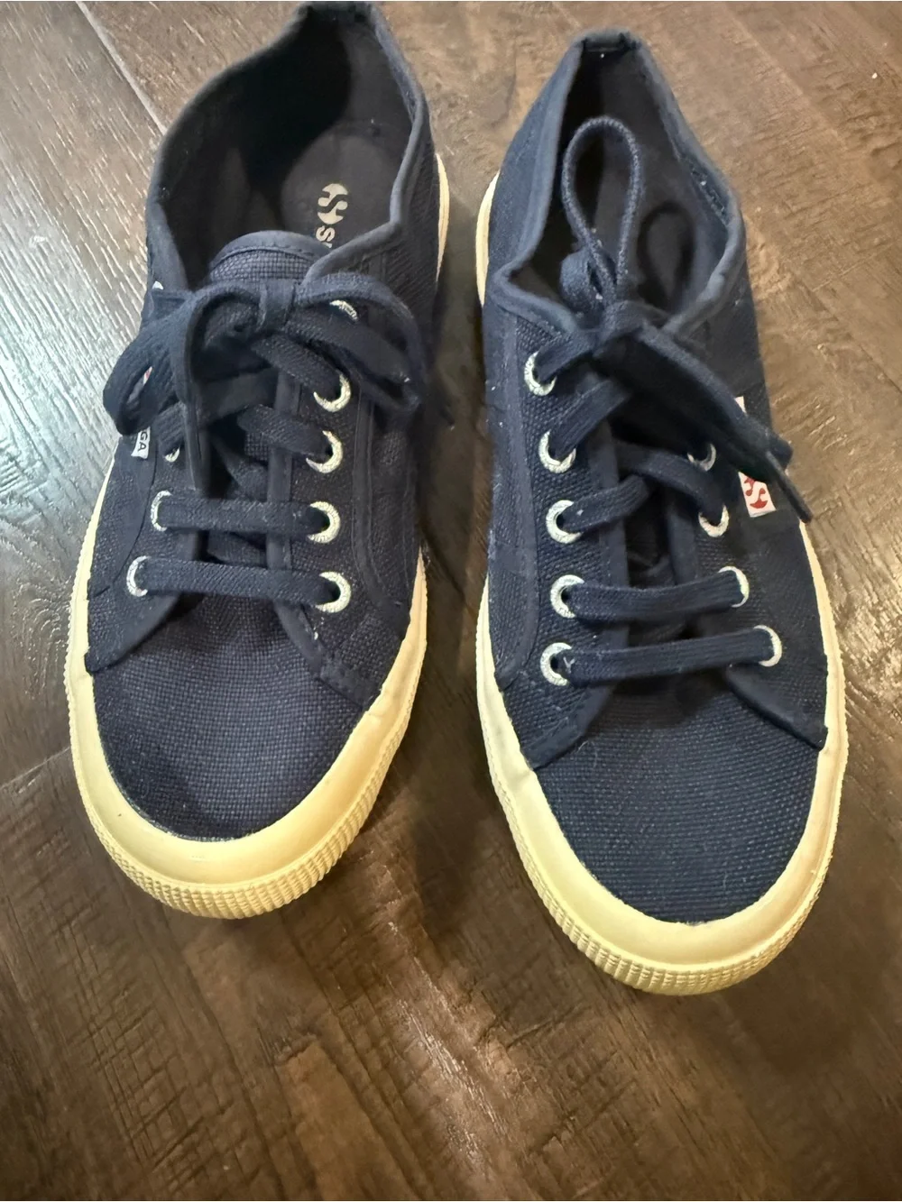 Superga Navy Blue Canvas Platform Sneakers